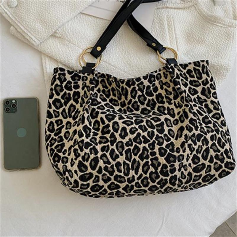 Stylish Leopard Print Fabric Handbags for Women Shoulder Bag Large Capacity Tote Bag with Lining Zipper Pocket Daily Collocati