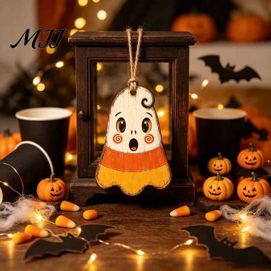 Themed Props for Shop Windows Halloween Wooden Hanging Decor, Vintage Ghost Pumpkin Pendant Decorations, Cartoon Durable Indoor Accessories Style Wall