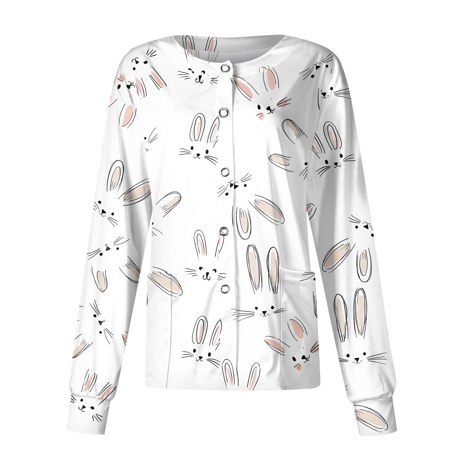 

Women s Casual Long-sleeved Single-breasted Printed Protective Clothing Cardigan Top XL білий