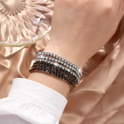 6-teiliges glitzerndes silbernes Strass-Ultrafein-Tennis-Stretch-Armband Bangle für Damen Party Hochzeit Jahrestag Geschenk
