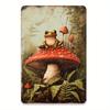 Vintage Frog & Mushroom Rainforest Metal Wall Art - 20.32x30.48 Cm | Whimsical Frog On Red Mushroom, Green Foliage Background, P