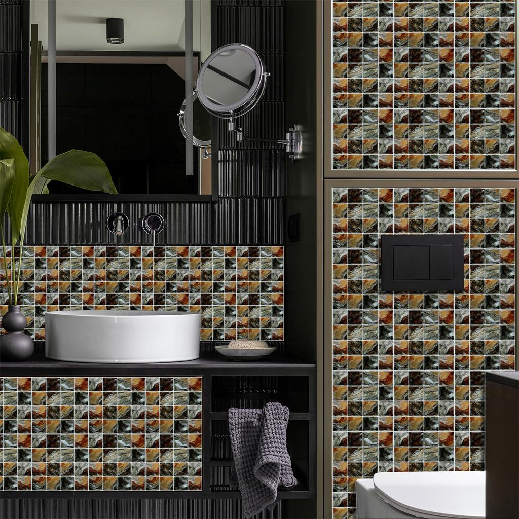 50pcs 3D Waterproof Self-Adhesive Mosaic Tile Wall Stickers, Easy to Install, Suitable for Kitchen Bathroom and Home Decoration
