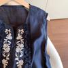 Women Linen Cotton Embroidery Sleeveless Blouse Ruffle Trim Casual Tank Top