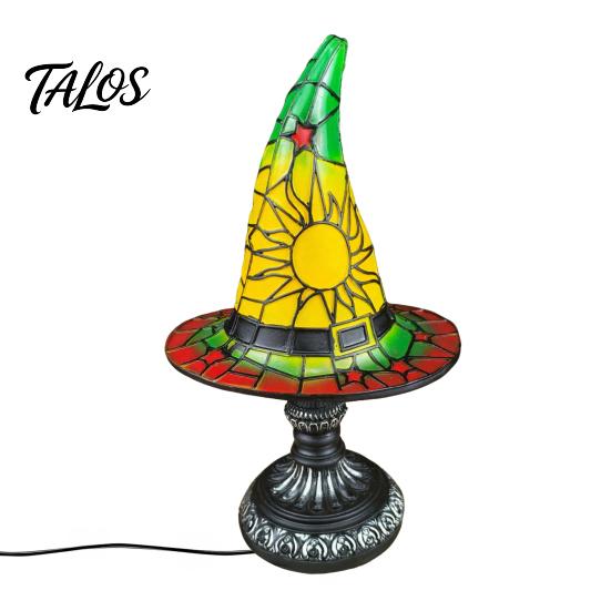 Talos Stained Glass Witch Hat Lamp, Table Lamp with Inline Switch, USB Powered Style Halloween for Bedroom Bookshelf Desk, Witches Gothic Decor Gift