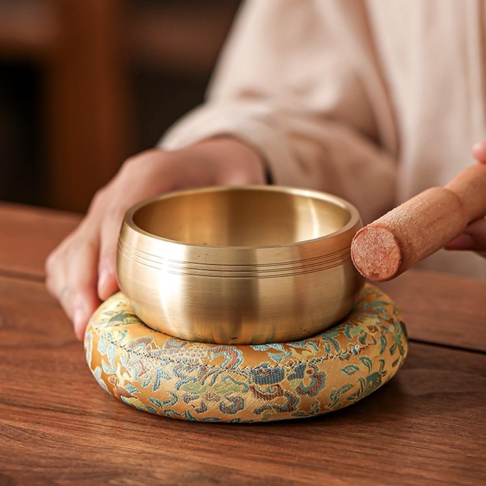 Brocade Singing Bowl Mat Nepalese Wooden Fish Coaster Spiritual Practice Sound Copper Out Mat  Yoga