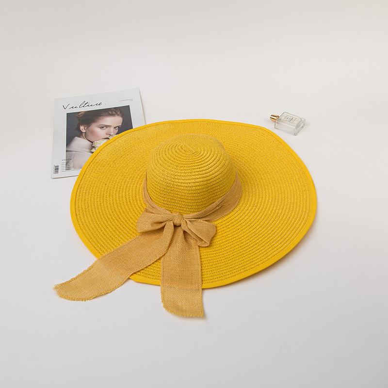 Damen Strohsonnenhut mit extra breiter Krempe, Sommer UV-Schutz Hut mit breiter Krempe und Schleife, Strand Sonnenschutz Schlapphut, Elegante Urlaubsreise Sonnenkappe