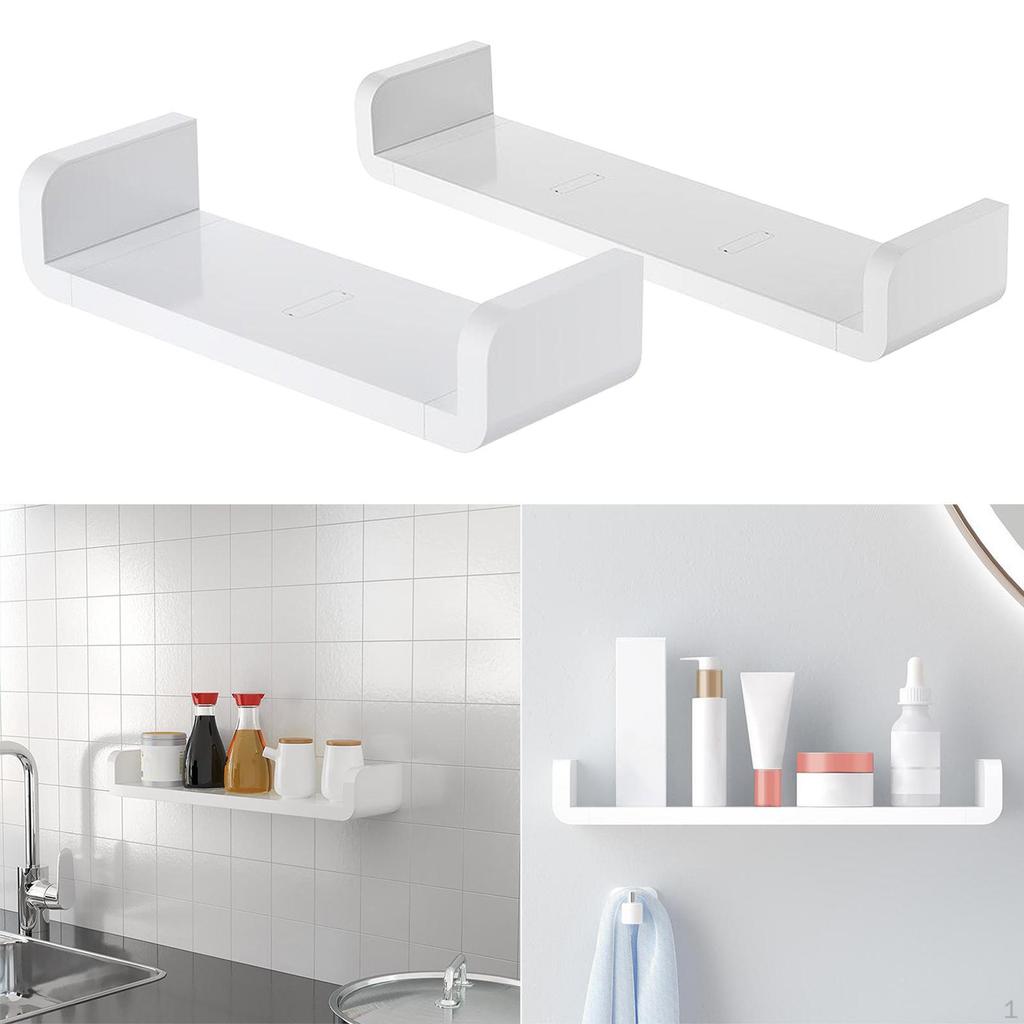 2 White Floating Wall Mounted Shelves for Hall Display
