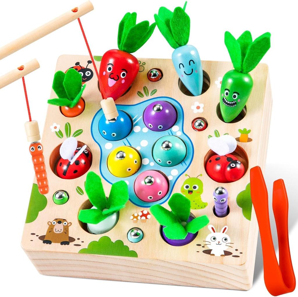 COOLJOY Montessori 2-in-1 Magnetic Fishing Game for Children Aged 2 and Above, Wooden Toy, Montessori Toy from 2, 3 Years, Authorised Patent
