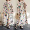 DIMANAF 2025 Women Plus Size Summer Dress Floral Casual Vintage Dress Basic V-Neck Loose Linen Long Dress Maxi