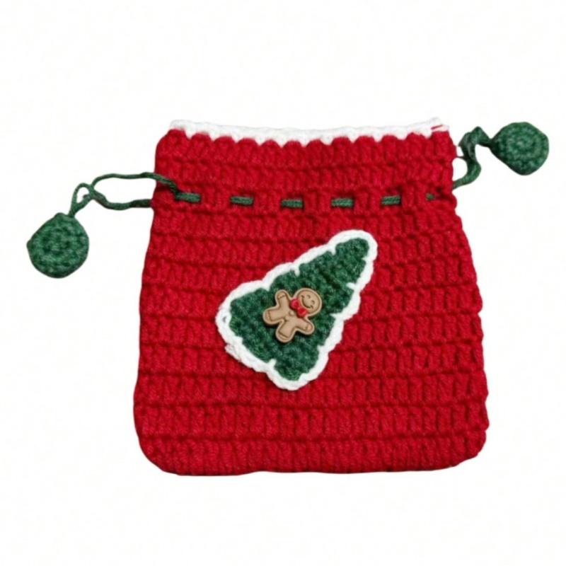 1 bucată de fir, buzunar tip pachet croșetat manual, portofel Santa Claus pentru mărunțiș, cadou de decor de Crăciun, pungă împletită pentru depozitarea bomboanelor