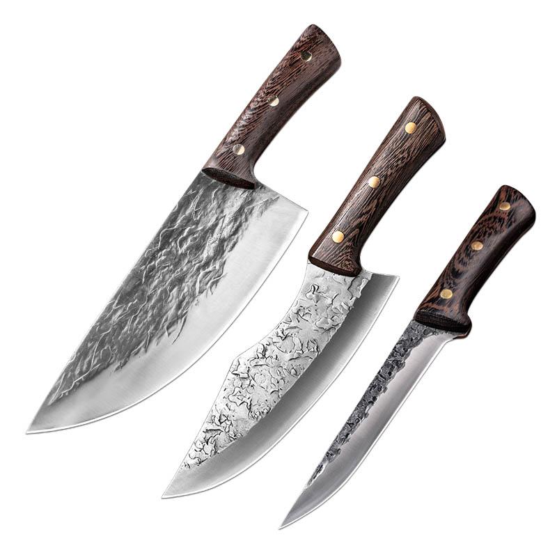 Carbon Steel Kitchen Knives Wooden Handle Cleaver Slicing Knife Hand Forged Blade Butcher Boning Knife Wood Handle Chef Knife