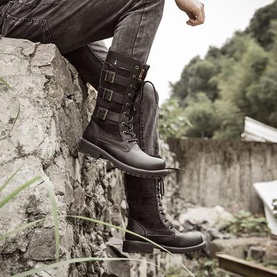 Bottes à plateforme montantes pour hommes, Bottes de moto tendance, Bottes militaires antidérapantes à hauteur intérieure augmentée pour hommes Botas Para Hombre