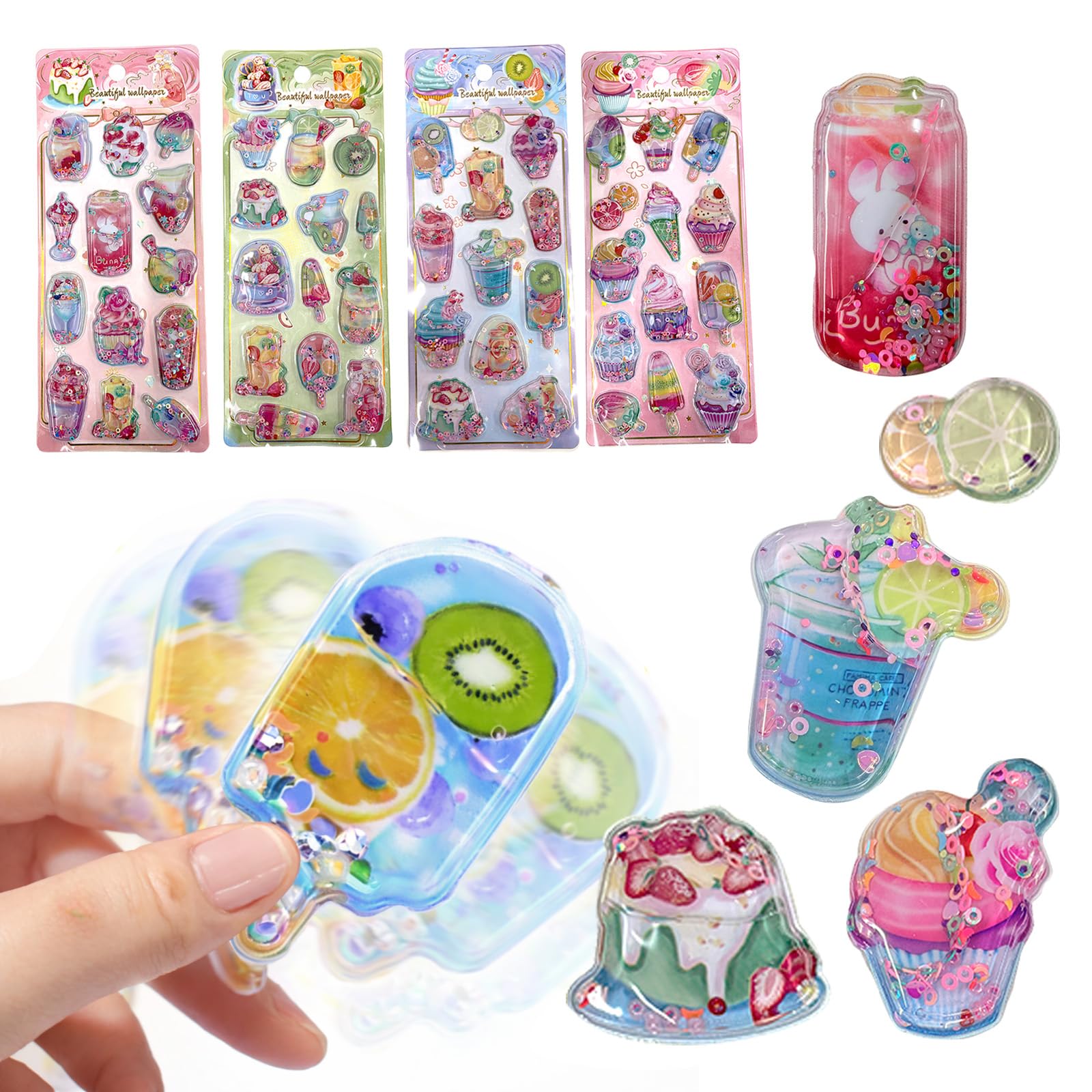 

Being Oshiripunipuni Seal Cute Puffy 3D Marshmallow Squishy Sticker Water Seal 4 Sheets Cupcake Pattern
