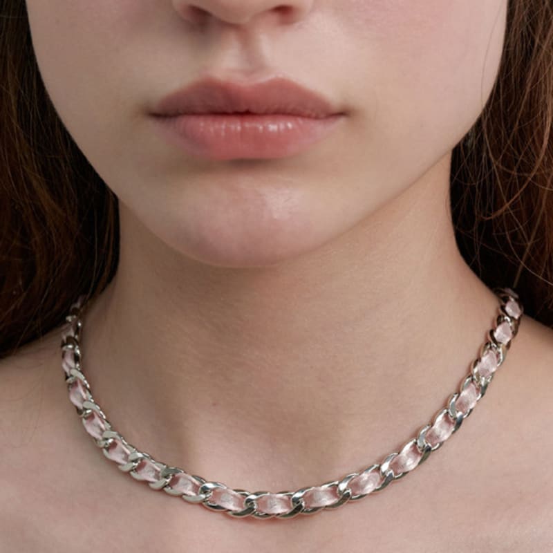 LOVE ME MONSTER Sheer Long Ribbon Chain Necklace (L241MNK080)