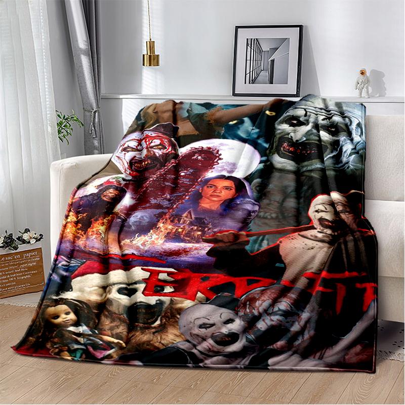 3D Terrifier 3 Horror Clown Movie Cartoon Soft Blankets,Throw Blanket Comfortable Blanket for Picnic Beds Sofa Home Kids Gifts
