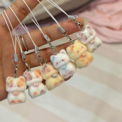 1 Piece Backpack Ornament Bag Pendant Lanyard Phone Chain Cute Cartoon Animal Flocking Alpaca Kitten Keychain Girl Gift