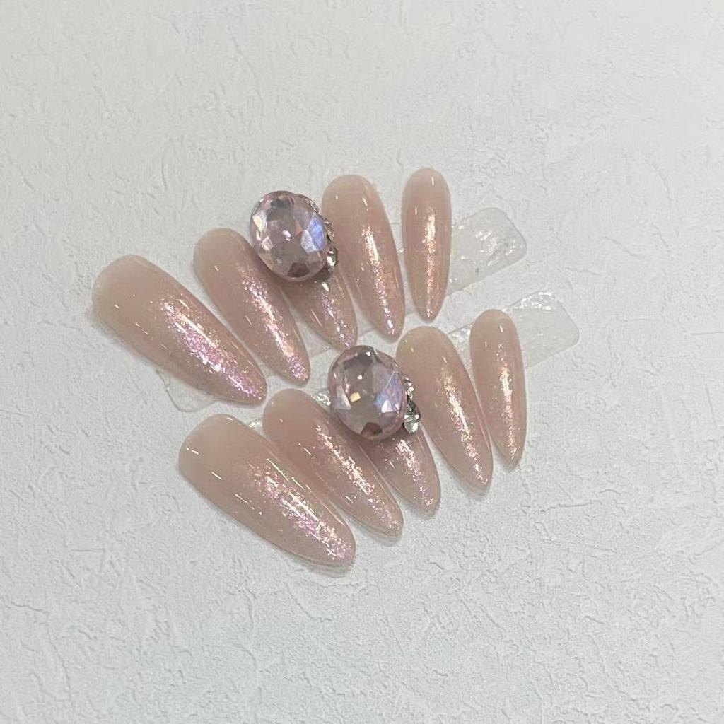 Reine Hand-Trage-Nagelstücke Hochwertiges Lila Aurora Opal Puder Einfacher Flash Diamant Abnehmbare Maniküre Fertigprodukt