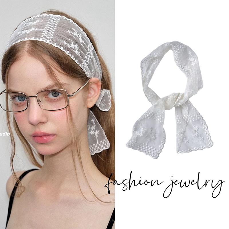 Sweet Flower Lace Neck Strap Dressing Decoration Korean Style Hair Band Neckerchief Transparent Long Ribbon Head Scarf