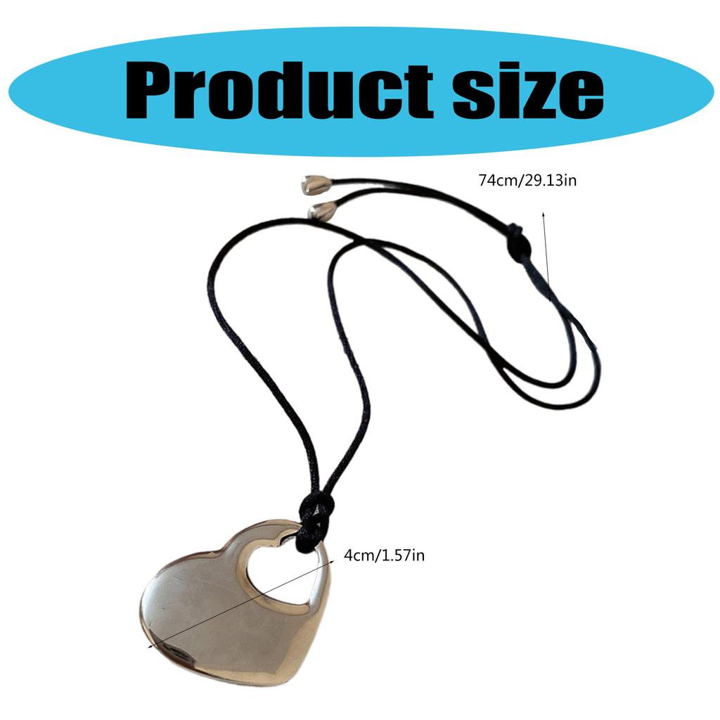 Trendy Double Hollow Heart Pendant Choker Black PU Leather Cord Necklace Adjustable Length Neckchain for Daily Wear