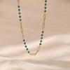 K Gold Plated Brass Spliced Chain Synthetic Turquoise Clavicle Necklace