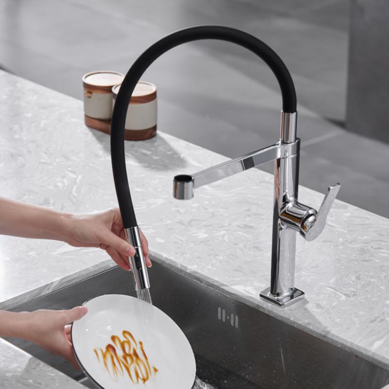 Ausziehbare Küchenarmatur Wasserfilterhahn Messingkran für Küchenarbeitsplatte Montiert Schwarz Spülbeckenarmatur Mischbatterie 2-Wege Küchenarmatur
