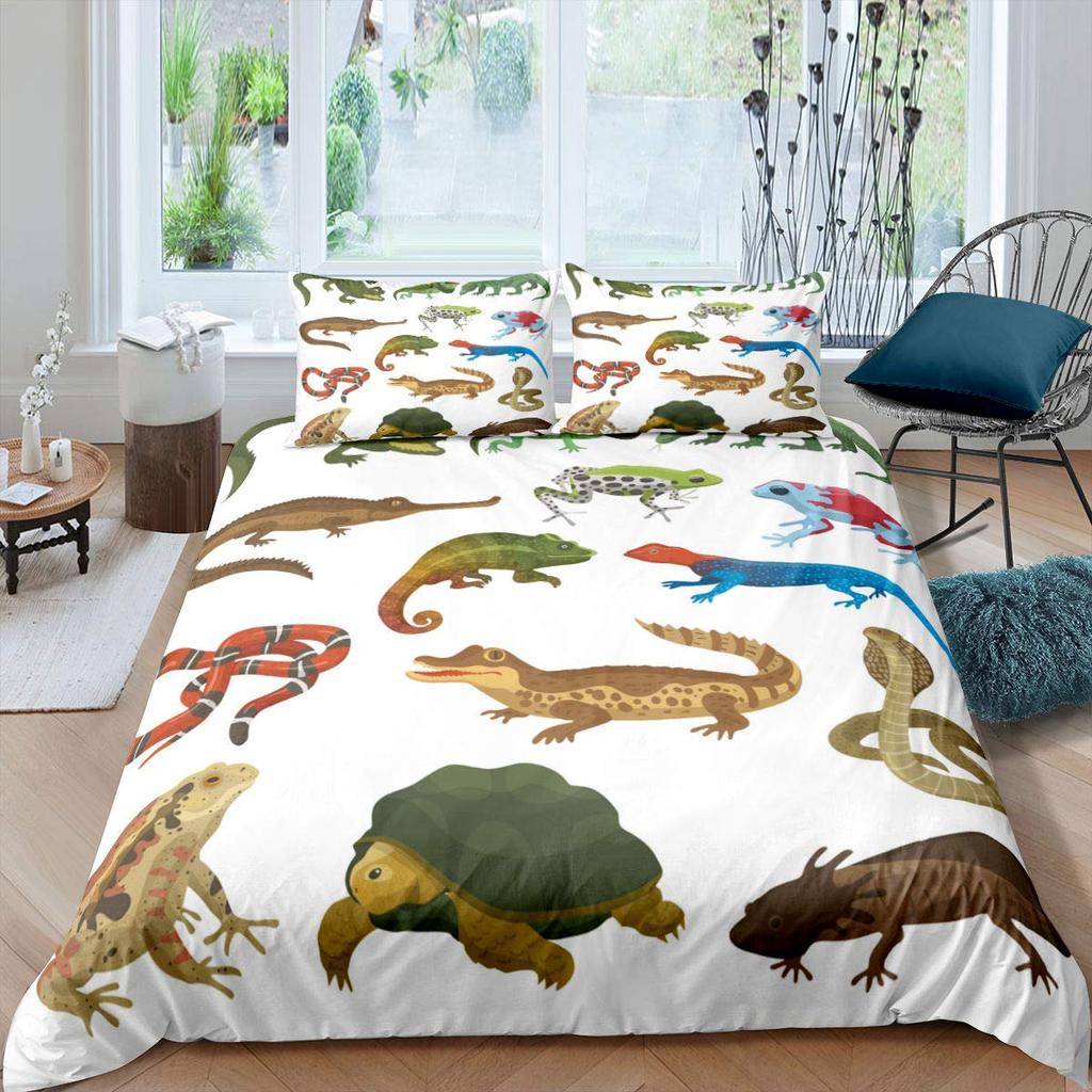 Alligator Duvet Cover Set Crocodile Wildlife Pattern Microfiber Bedding Set Adult Kid Bedroom Soft Comforter Cover with Zipper