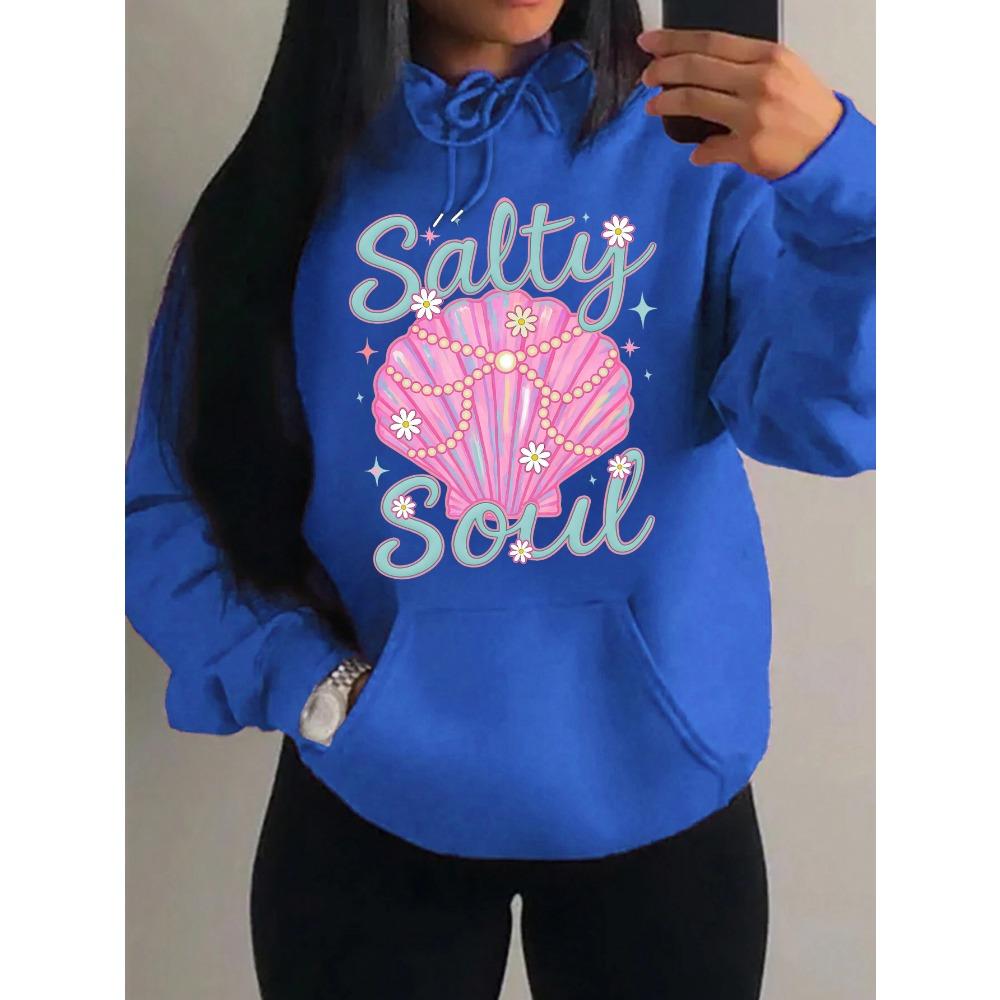 Salty Soul Beautiful Shell Printing  Women Hoodie All-Match Autumn Streetwear Soft Comfortable Hoody Pullover