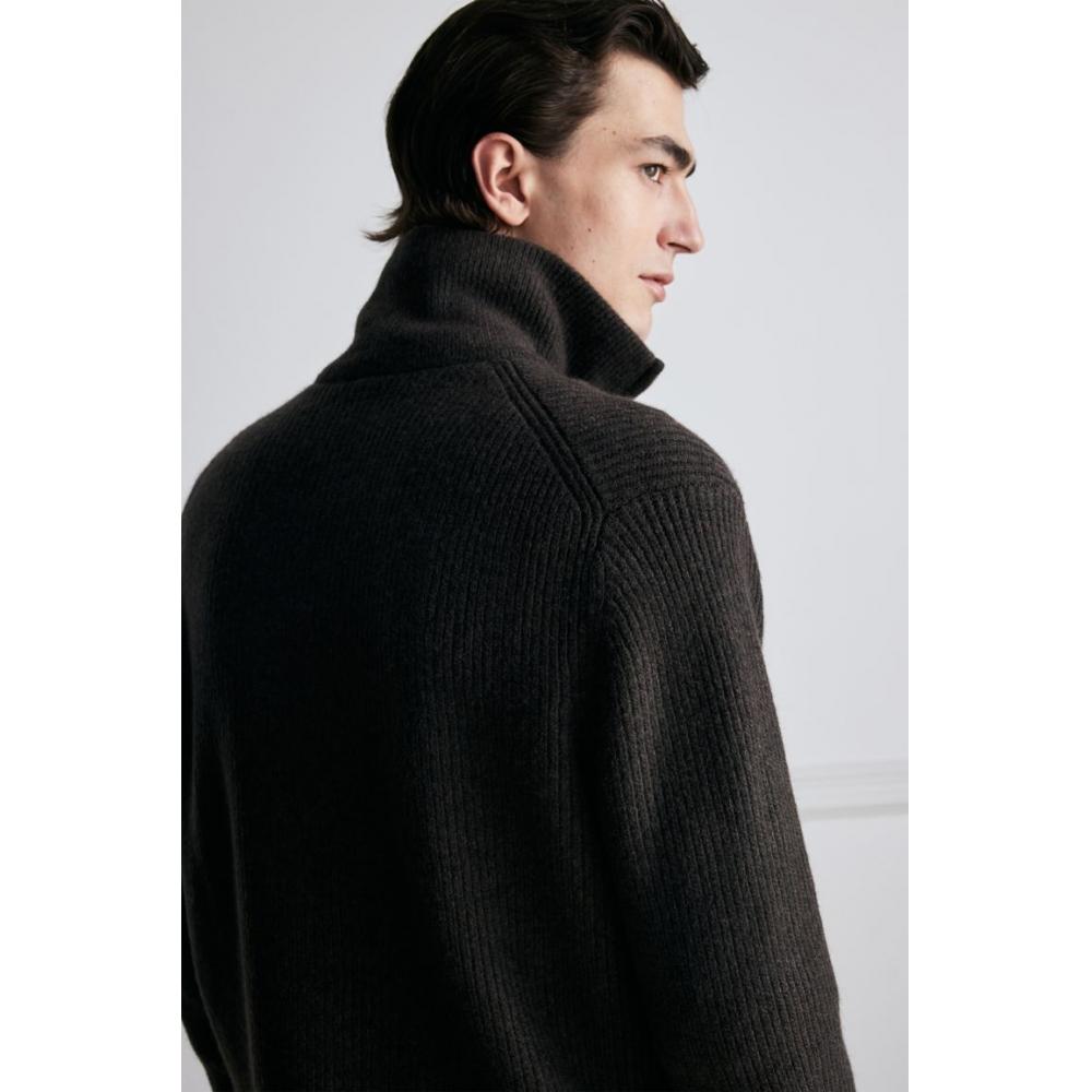 H M Rib Knit Cardigan Regular Fit Dark Brown