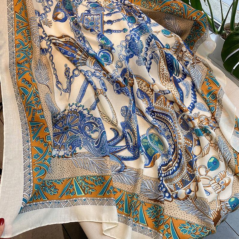 Versatile Cotton Linen Check Print Sun Protection Travel Shawl Scarf - Large 130 Square