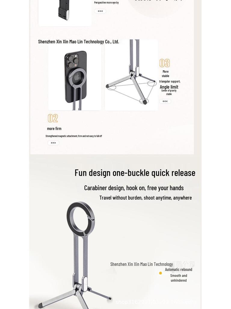 Opvouwbare Magnetische Telefoonhouder & Statief: Draagbare Karabijnhaak Standaard voor Livestreamen & Selfies