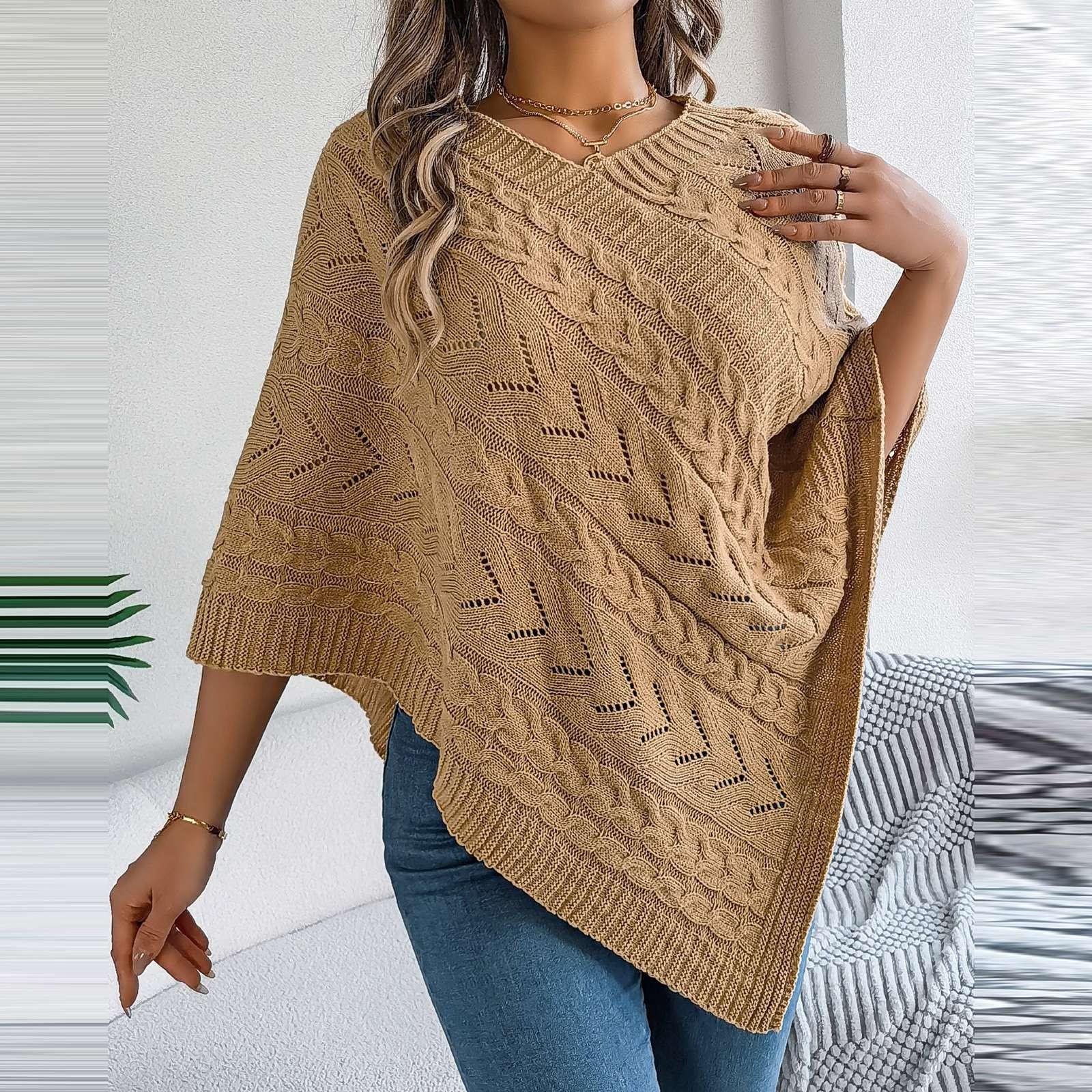 

Жіночий модний повсякденний вільний однотонний светр з V-подібним вирізом і напіврукавом пуловер XL хакі