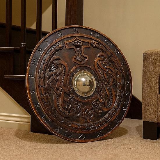 Wooden Viking Shield Wall Hanging  Handcrafted Norse Decor, Perfect Gift or Cosplay Prop