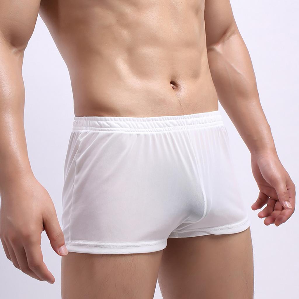 Soutong See Through Men Color Mesh Yarn Underpants Solid Mid Waist Transparent Thin Boxer Underwear For Daily Wear