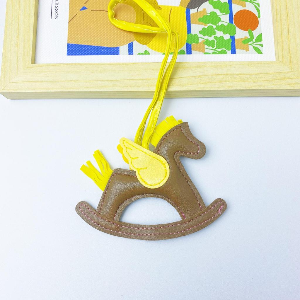 Colorful PU Leather Rocking Horse Keychain - Cute Bag Pendant Gift