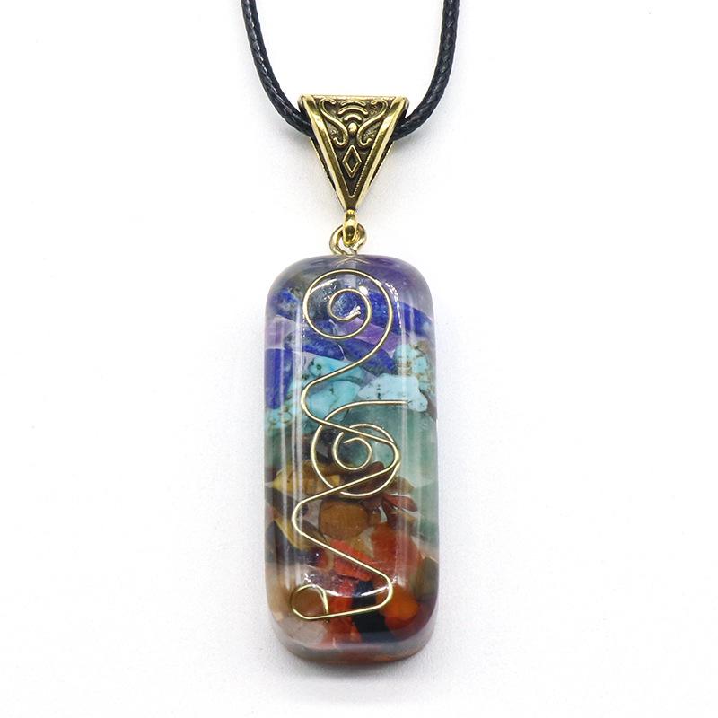 988-Seven-Color Crushed Stone Resin Necklace - Natural Stone Pendant
