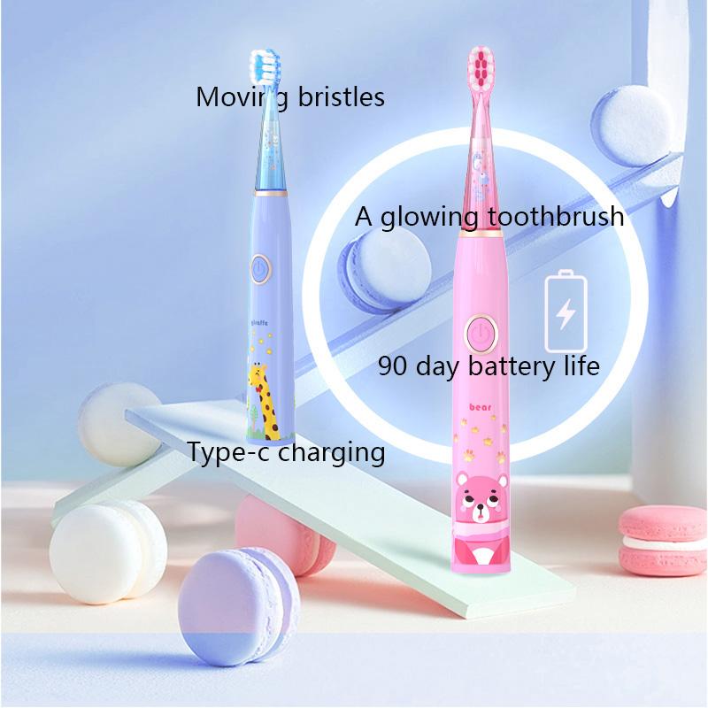 Kids Sonic Electric Toothbrush Cartoon with Colorful LED Light IPX7 Waterproof Rechargeable Overall Clean Teeth Oral Care Toothbrush