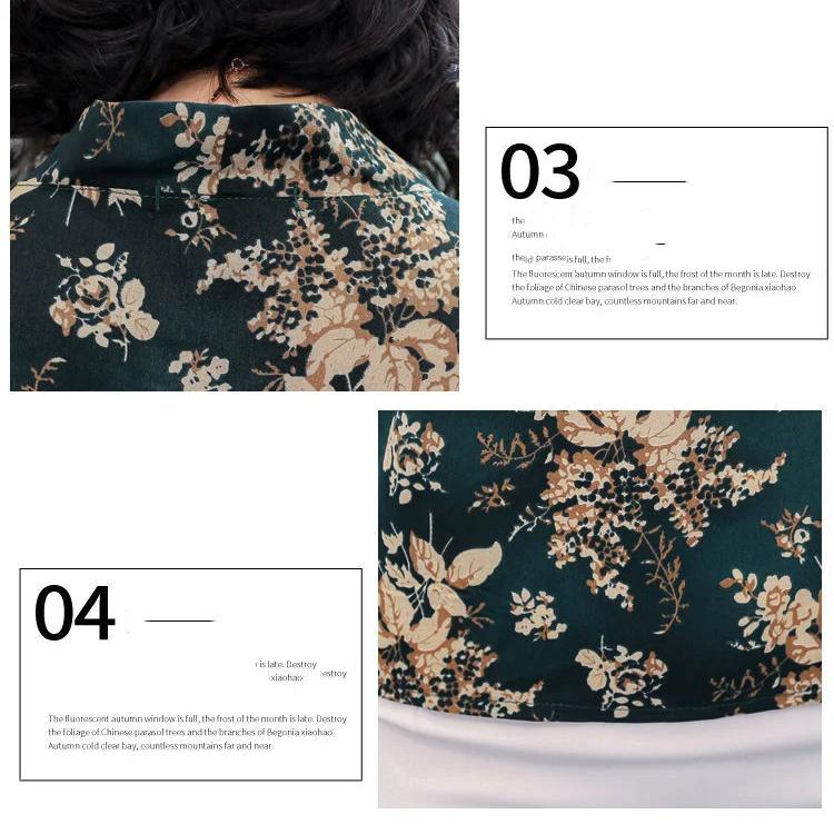 Floral Print Long Sleeved Chiffon Shirt for Women Spring Summer Mother's Top Scarf Collar Bow Bottoming Blouse M-4XL