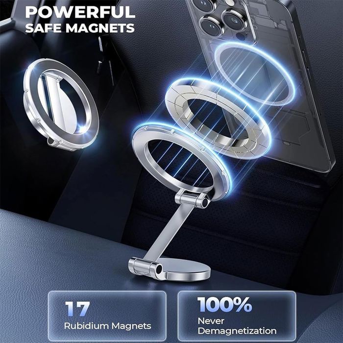 Support Téléphone Magnétique - BOOLING - Rotatif Pliable - Argenté - Compatible iPhone 12+