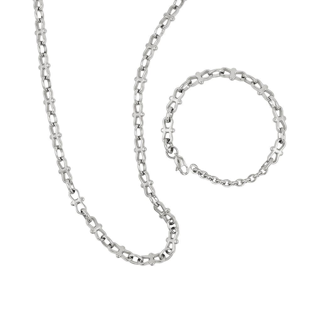 Trendy Bow Necklace and Bracelet Set - European American Hip Hop Style Jewelry in 304 Stainless Steel.