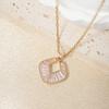 Hollow Square Zirconia Pendant Necklace, Golden Tone Elegant Jewelry for Women