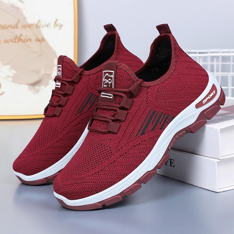 Shoes women's soft soles are comfortable and not tired feet running shoes versatile women's single shoes breathable fly-woven shoes sports shoes