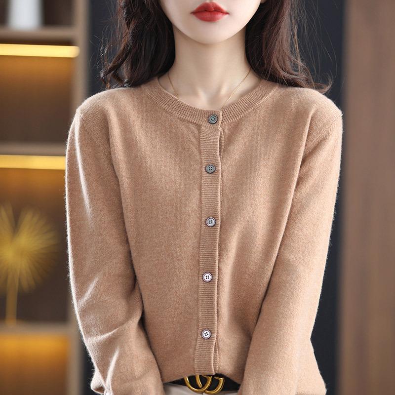 Gentle round neck knitted cardigan female slim and thin long sleeves with spring and autumn sweater jacket