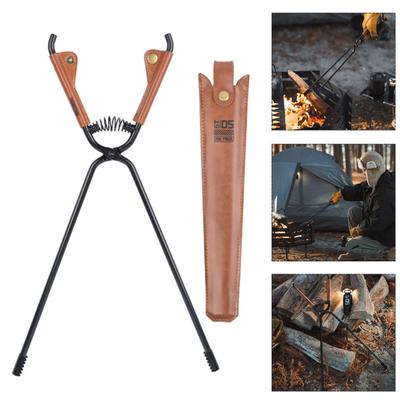 Outdoor Fireplace Tong with Faux Leather Handle Cover Carbon Steel Rustproof Heat Resistant Camping Campfire Firewood Log Grabber Clamp Tool