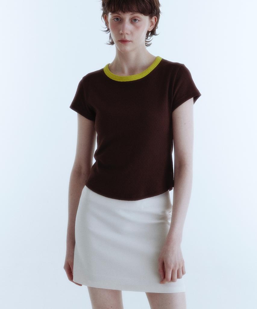 KINETO Women_Round Ribbon Line T-Shirt_Brown Lime