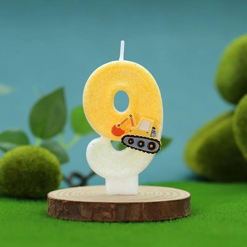 Niedlich Mode Kreativ Ingenieurfahrzeug Bagger Zahl Geburtstagstorte Kerze Geschenk Dekoration Handgemachte Geburtstagskerze Jungenparty