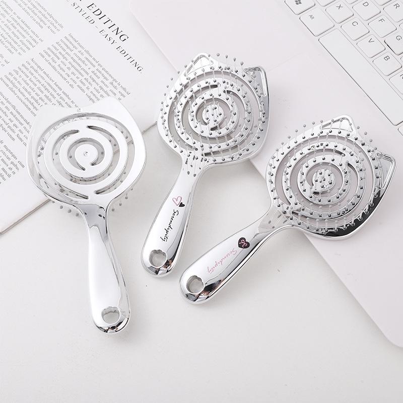 Electroplated Silver Massage Comb with Folding Mirror and Anti-Static Air Cushion – Student Girl Ins Style