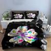 3Pcs Rainbow Flower Bedding Set, White Flower with Colorful Water Drops Print Duvet Cover + 2 Pillowcases, Modern Art Decor