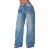 Womens Loose Straight Leg Jeans High Waist Street Style Denim Pants Washed Casual
