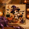 DIY Bead Art Crafts Halloween Witch Hat Cat 3D Pearl Painting Kit with Frame Hand-Pasted Craft for Adults Relaxing Handmade Kits Mosaic Home