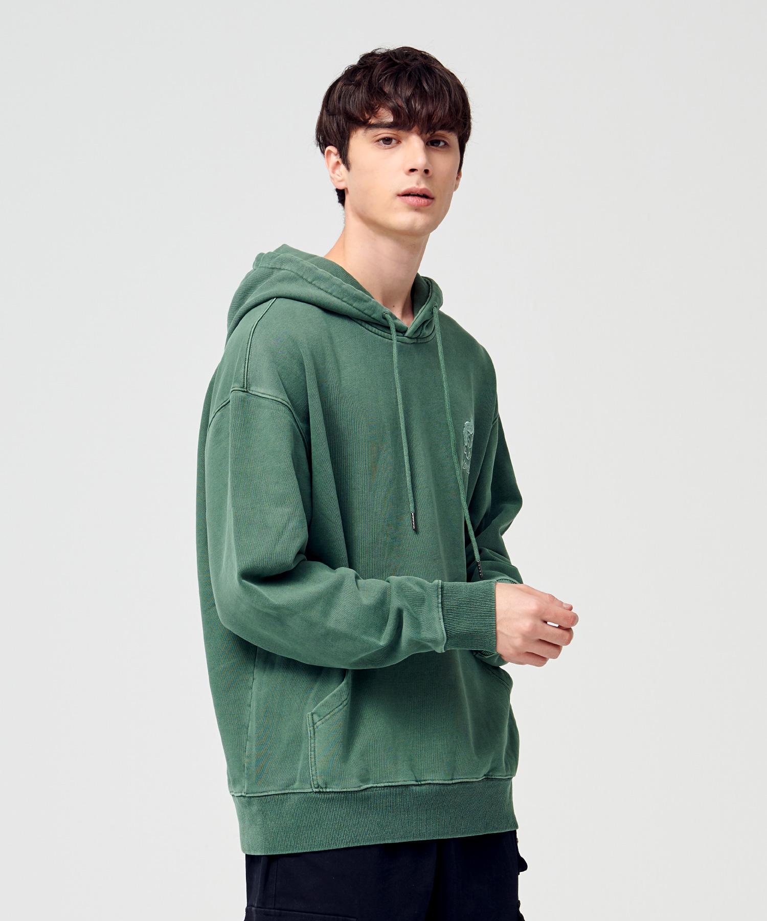Moz Moz Charlie Embroidery Pigment Oversized Big Size Hoodie Green 3 (2Xl-3Xl)